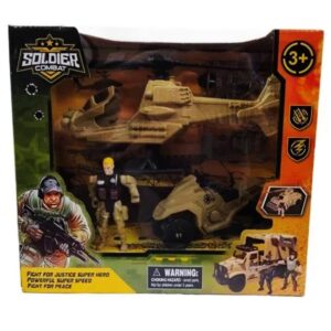 Set militar de combate con accesorios , moto, helicoptero y 1 soldado. Caja 75447