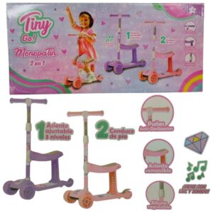 Monopatin 3 ruedas invertidas con asiento ajustable 3 niveles. Tiene luz y sonido.hasta 35 kilos