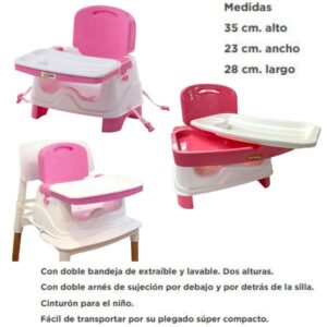 Silla de comer ajustable rosa blanco. Recomendado de 6 M a 3 Años