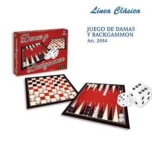 Damas y Backgamon. Trae 2 tableros , 2 dados y fichas plasticas.