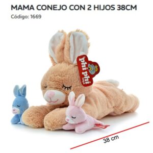 Conejo mamá con 2 conejitos 38cm largo