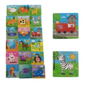 Rompecabezas madera 9 x 9cm. Animales y Transportes. 9 piezas