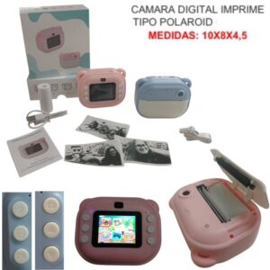 Camara digital con impresion tipo polaroid. Carga USB, trae 2 rollitos para imprimir.