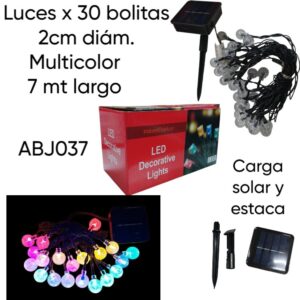 Luces x 30 bolitas multicolores. 7mt Carga Solar (ABJ037)