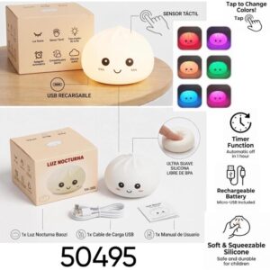 Luz de noche. Dumpling silicona tactil, cambia color. (50495) Recargable USB
