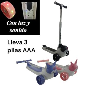 Monopatin 3 ruedas con luz y sonido Kuro. Soporta hasta 30kg