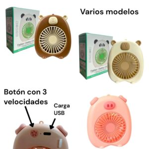 Ventilador de mano animalito. Con carga USB y 3 velocidades