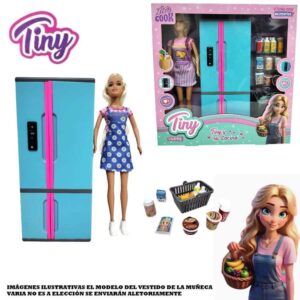 Muñeca Tiny y su cocina 77457. Trae Heladera y accesorios.