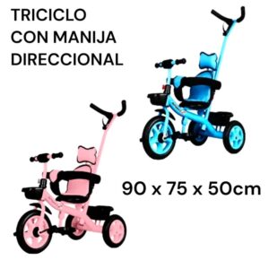 Triciclo de metal con manija de direccion posavasos y canastos