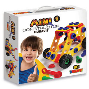 Mini constructor 1.Set de construcción plástico con tornillos,ruedas y herramientas
