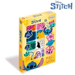 Pixel Art Stitch. Contiene 6 diseños para crear. Diferentes colores de mostacillas , pinza, clips de colores, plancha acrilica con clavijas y papel termico.