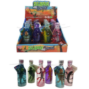 Slime botellita con animalito y glitter.