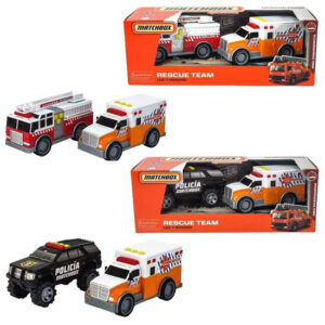 Autos emergencia/bombero/policia Matchbox x2 con luz y sonido. Vehiculos de 15cm de largo.