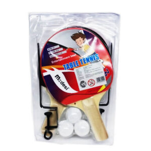 Paleta ping pong con 3 pelotas y red blister 19x30cm
