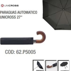 Paraguas unicross corto automatico mango madera negro