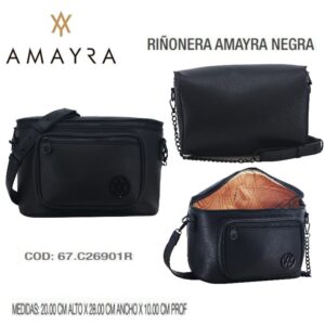 Cartera-Riñonera Amayra 015 negra. Trae bolsa de friselina