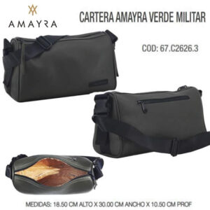Cartera Amayra Verde militar 634. Trae bolsa de friselina.