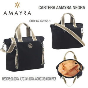 Cartera Amayra Negra 512. Trae bolsa de friselina