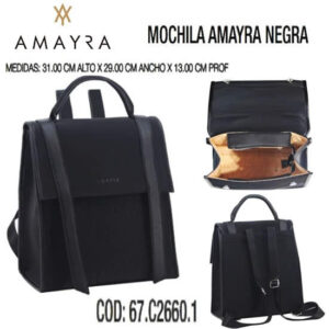Mochila Amayra Negra 014. Reforzada . Trae bolsa de friselina