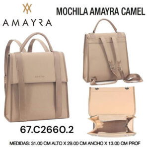 Mochila Amayra Camel 021. Trae bolsa de friselina