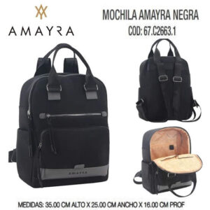 Mochila Amayra Negra 311. Forrada , con bolsa de friselina adicional
