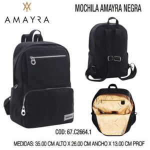 Mochila Amayra Negra 410. Trae bolsa de friselina