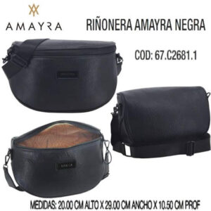 Cartera / Riñonera Amayra Negra 117. Trae bolsa de friselina