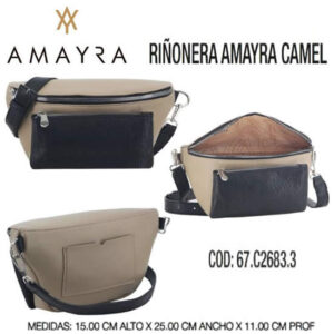 Cartera /Riñonera Amayra Camel 339. Trae bolsa de friselina