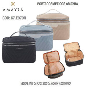Portacosmetico Amayra 020. Con doble cierre , 1 para compartimento y otro para pinceles.