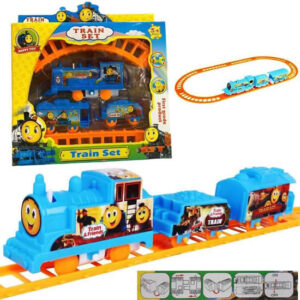 Pista de tren con carita 877-43. A pilas con dos vagones. Caja 20cm x 18cm.