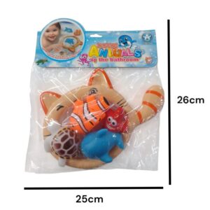 Pesca. Gatito con red y 4 animalitos para pescar. 605