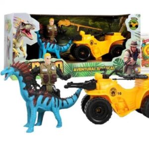 Dinosaurio con hombre y cuatri. Caja 28cm x 13cm