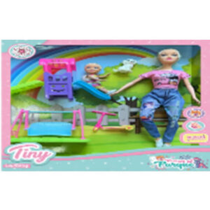 Muñeca Tiny Parque con hija, mascota y accesorios