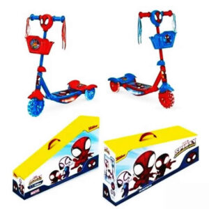 Monopatin 3 ruedas c/ canasto Spidey. Con luces y sonido