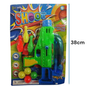 Pistola lanza bolas 559A. Trae 4 bolas y 3 bolos para jugar al blanco