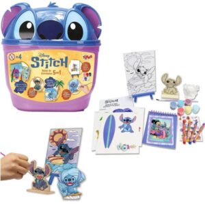 Super box Creativo Stitch. Balde de actividades que incluye elementos para dibujar y pintar.