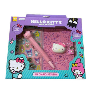 Mi diario secreto Kitty. Contiene 1 diario con squishy, 1 lapicera con squishy, candado con llave y planchas de stickers.