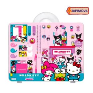 Mega kit Kitty. Trae Album , colgante para puerta, sellos, cintas con portacintas, señalador, resaltadores, sacapuntas, porta retrato, lapicera, tarjetones, clips, post it, lapices, goma y stickers.