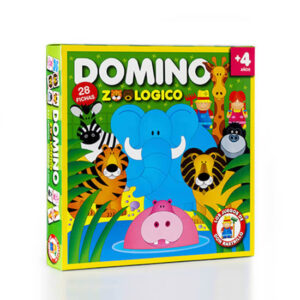 Domino Zoológico. Edad +4. Fichas de cartón troqueladas con dibujos.