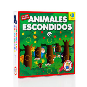 Juego Lotería. Animales Escondidos. Edad +3. Fichas de cartón y plásticas.