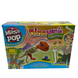 kit de masa dinosaurios, 2 potes 2 herramientas y 1 esqueleto