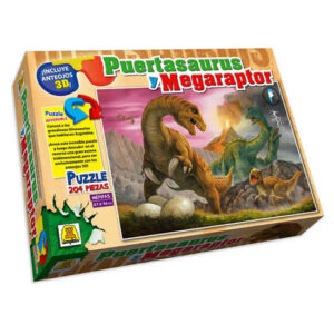 Rompecabezas 204 piezas 3d dinosaurio puertasaurus y megaraptor, reversible para usar anteojos 3D Medida 67 x 46 cm