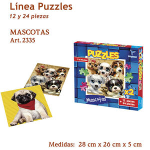 Rompecabezas 1×12 y 1×24 piezas mascotas