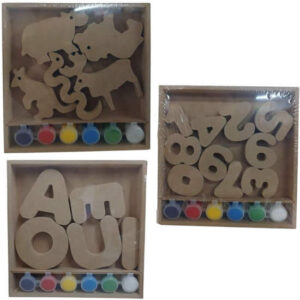 Set arte caja 20×20 con 10 numeros o 5 letras o 5 animales